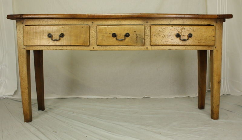 19th Century French Antique Scrubbed Sycamore Three Drawer Server