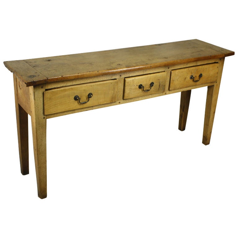 French Antique Scrubbed Sycamore Three Drawer Server