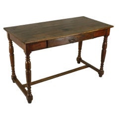 Antique French Dark Pine Stretcher-Base Writing Table