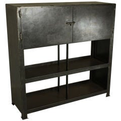 French Industrial Steel Two Door Bar Cabinet