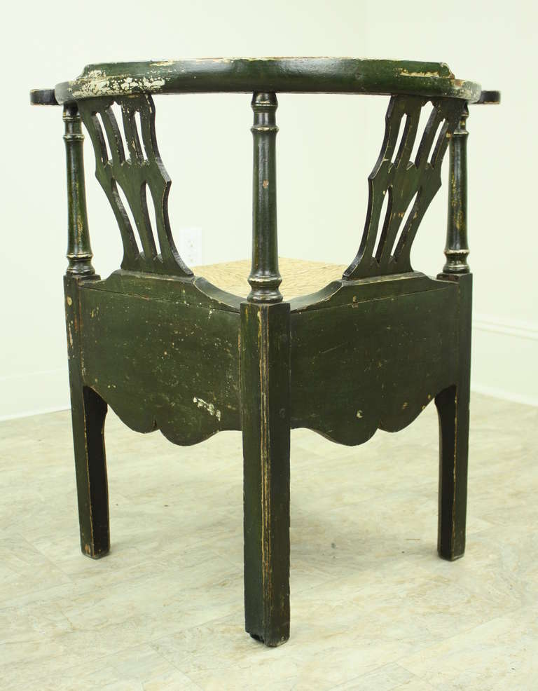 English Georgian Dark Green Corner Armchair For Sale 1