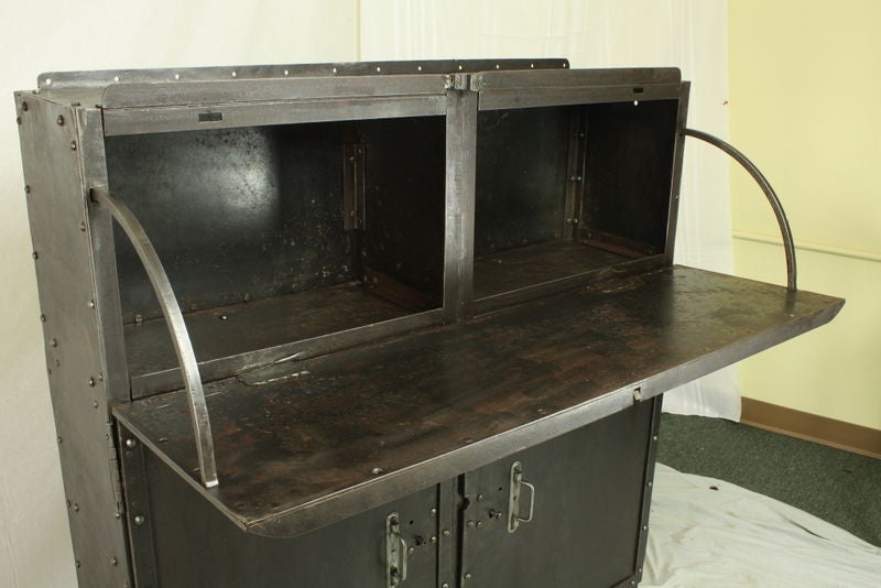 French Industrial Steel Drop Front Desk/Bar Cabinet 1