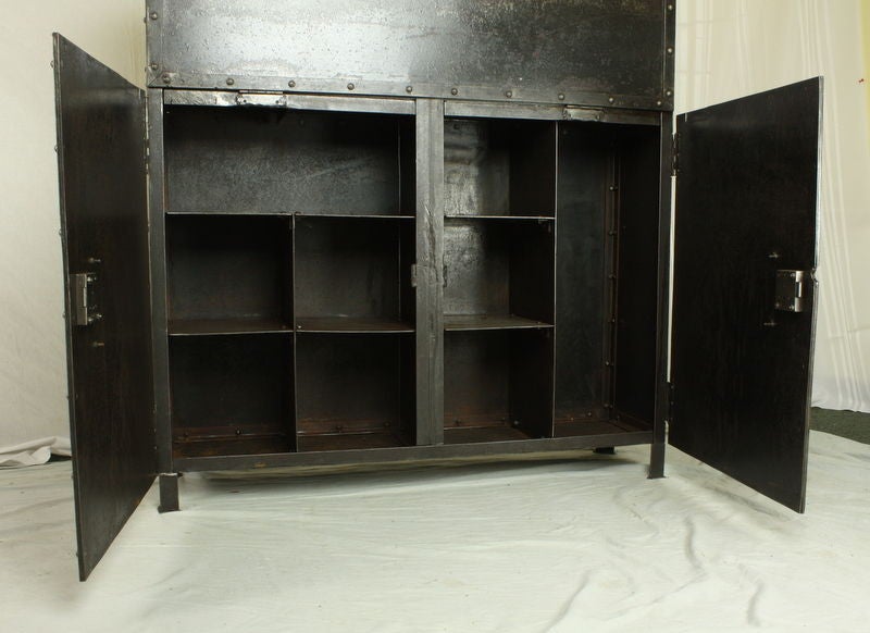 French Industrial Steel Drop Front Desk/Bar Cabinet 2