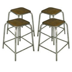 Vintage French Industrial  Counter Stools, Set of Four