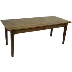 Antique French Oak Country Farm Table, Two Drawers