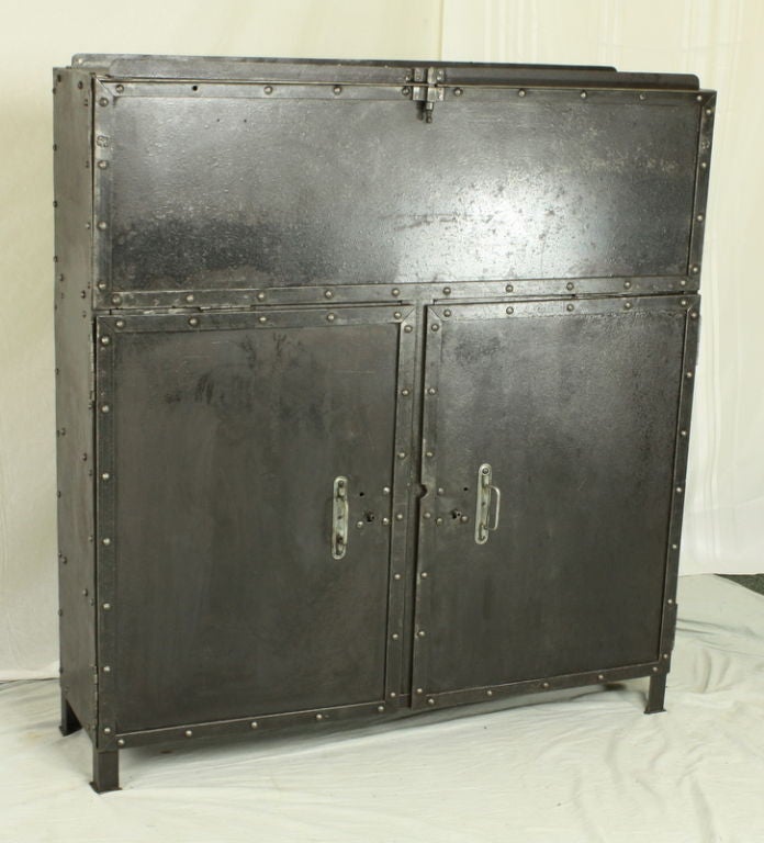 French Industrial Steel Drop Front Desk/Bar Cabinet 5