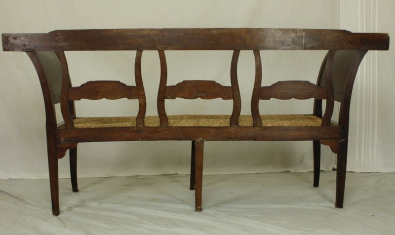 19th Century Antique Carved French Walnut Bench, Rush Seat For Sale