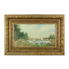 Early Swedish Impressionistic Oil, Sailboats on a River