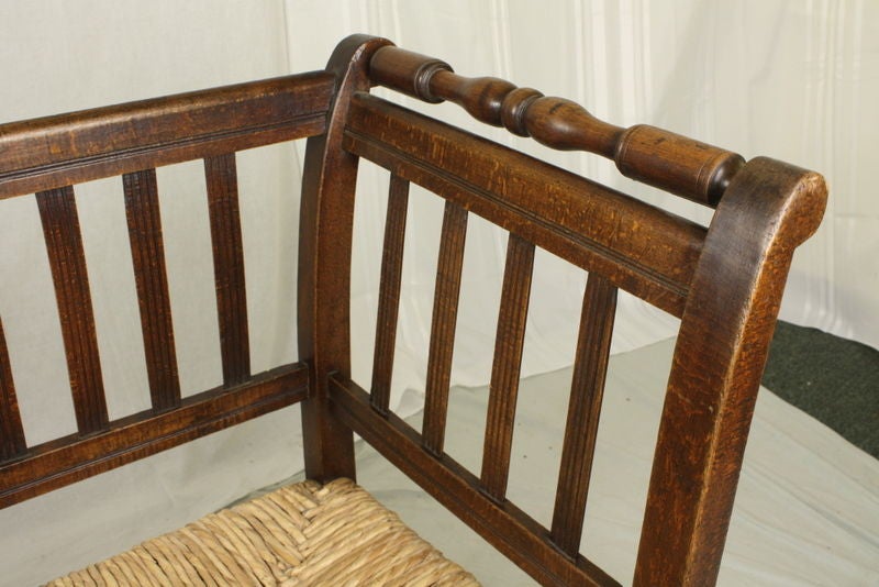 19th Century Antique French Rush Seat Bench