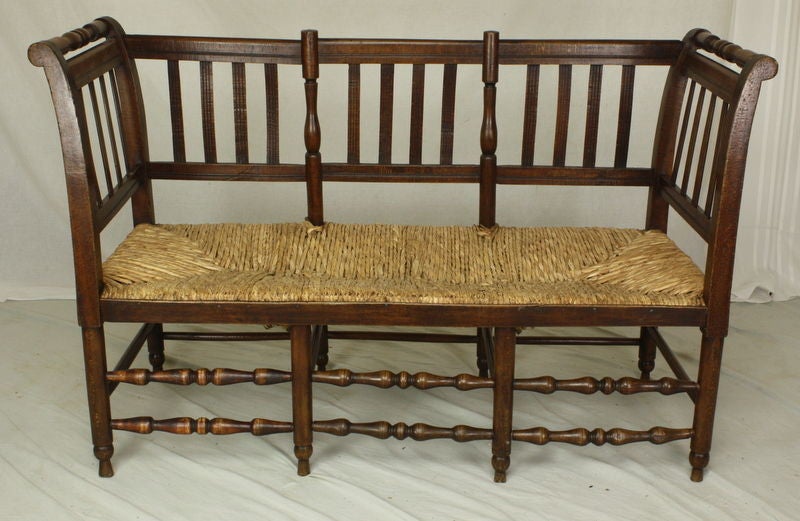 Antique French Rush Seat Bench 3