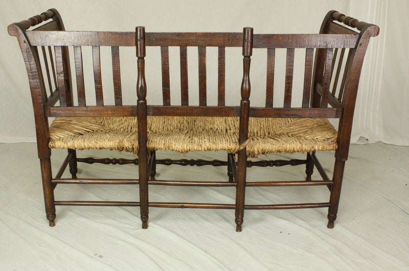 Antique French Rush Seat Bench 4
