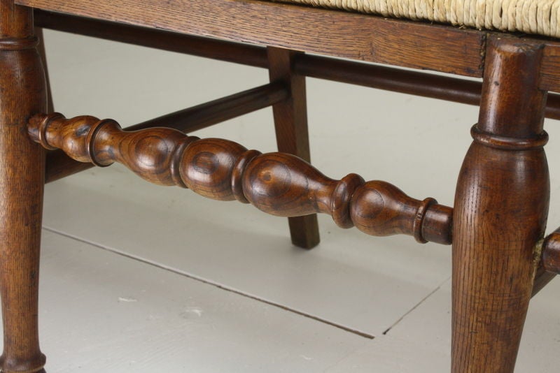 Antique French Elm Bench, Rush Seat 4
