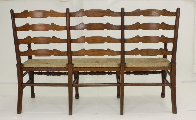 Antique French Elm Bench, Rush Seat 5