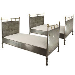 Pair of Antique French Steel Campaign Twin Beds