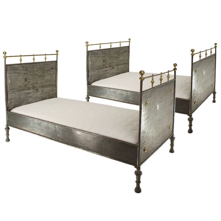 Antique French Steel Campaign Twin Beds, French Twin Bed