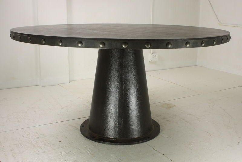 Best industrial round steel dining table yet!  In a great French style from the period.  The 60