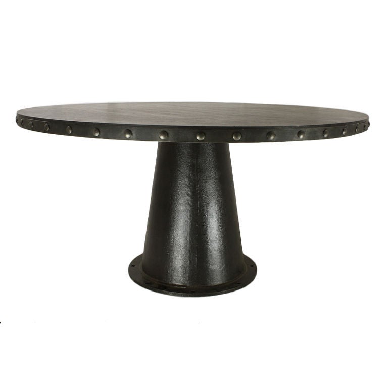 Dramatic French Steel Dining Table, 60", Strongly Riveted