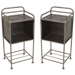 PAIR of Two -Tier Vintage French Industrial Steel End Tables