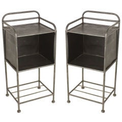 PAIR of Two -Tier Vintage French Industrial Steel End Tables