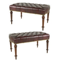 Pair Of English Antique Long Tufted-leather Stools