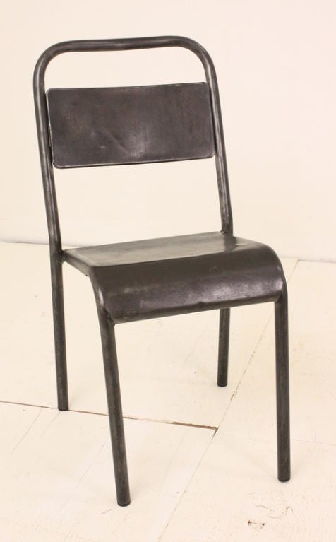 Sold as a set of SIX.  A uniquely shaped seat, with the nice curved front.  Comfortable and chic dining chairs.  Feet are capped to prevent scratching the floor. Some small dings from industrial use,which  enhance the industrial effect. Price is for