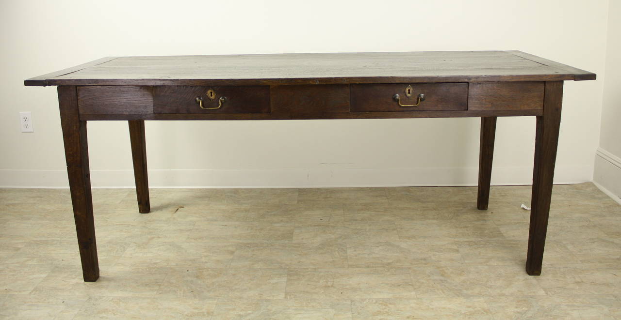 French Antique Two-Drawer Chestnut Farm Table