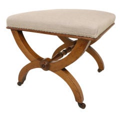 Antique French Mahogany X-Frame Stool