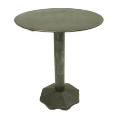French Industrial Round End Table, Octagonal Base