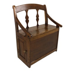 Antique French Country Seat with Cupboard At One End 1