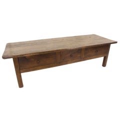 Large Three Drawer Antique French Chestnut Coffee Table, Panels