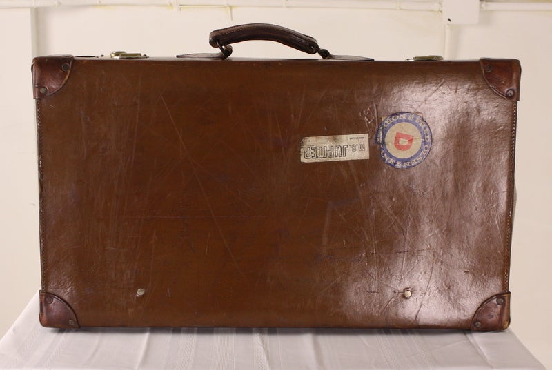 Stack Of Three English Leather Suitcases 3