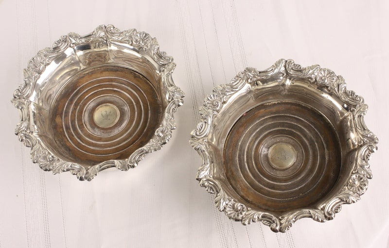 Pair of Antique Georgian English Silver Wine Coasters 2