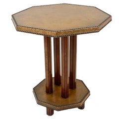 Antique English Leather-Covered  Deco Side Table