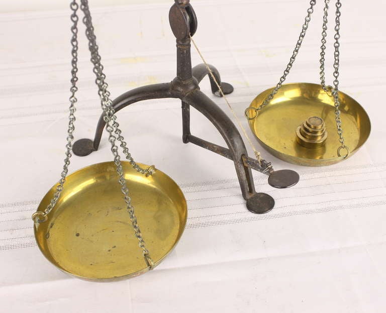 English Antique Tobacco Scales with Brass Pans, Weights, England