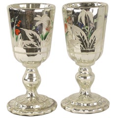 Pair of Mercury Glass Goblets, Antique English