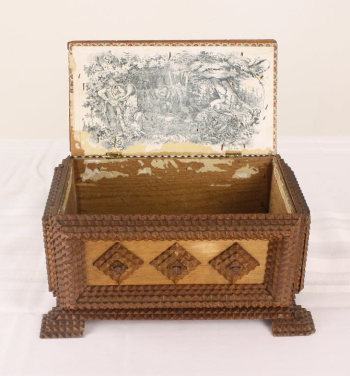 Three French Antique Tramp Art Boxes 3