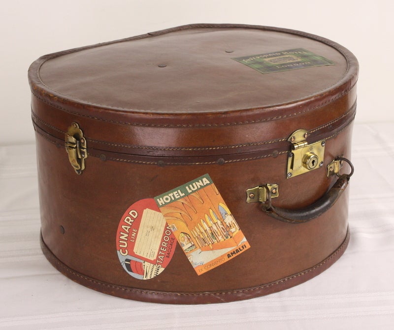 Pair of Antique English Leather Travel Hat Boxes at 1stDibs