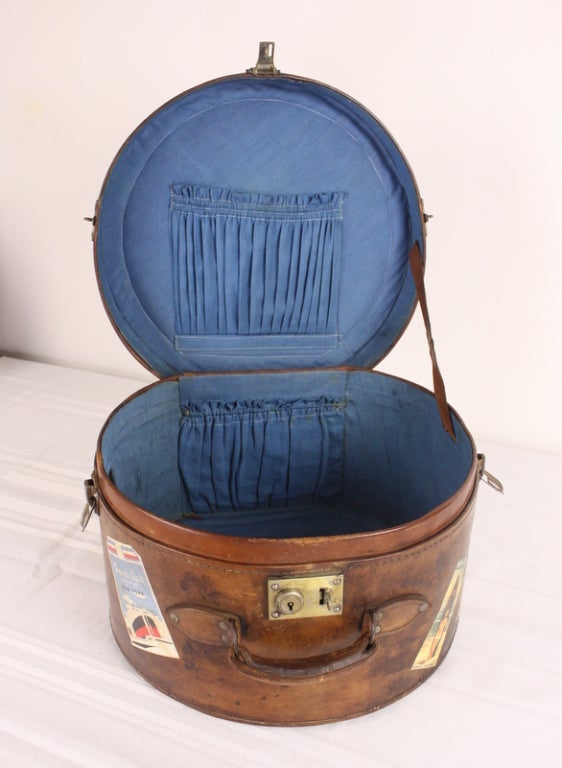 Mid-20th Century Pair of Antique English Leather Travel Hat Boxes