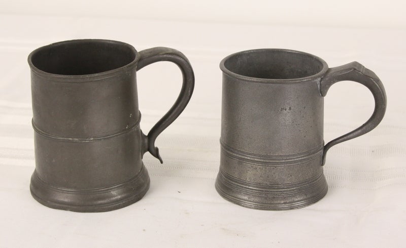 19th Century Five Antique English Pewter Mugs Collection