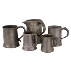 Five Antique English Pewter Mugs Collection