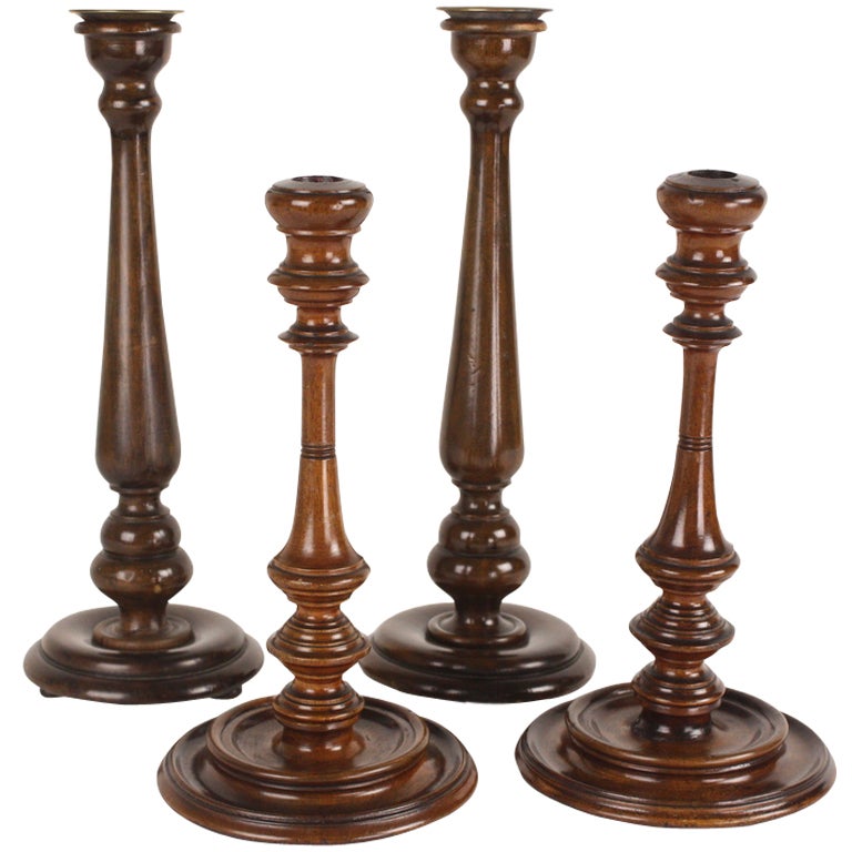 English Antique Mahogany Candlesticks, Two Pair at 1stdibs