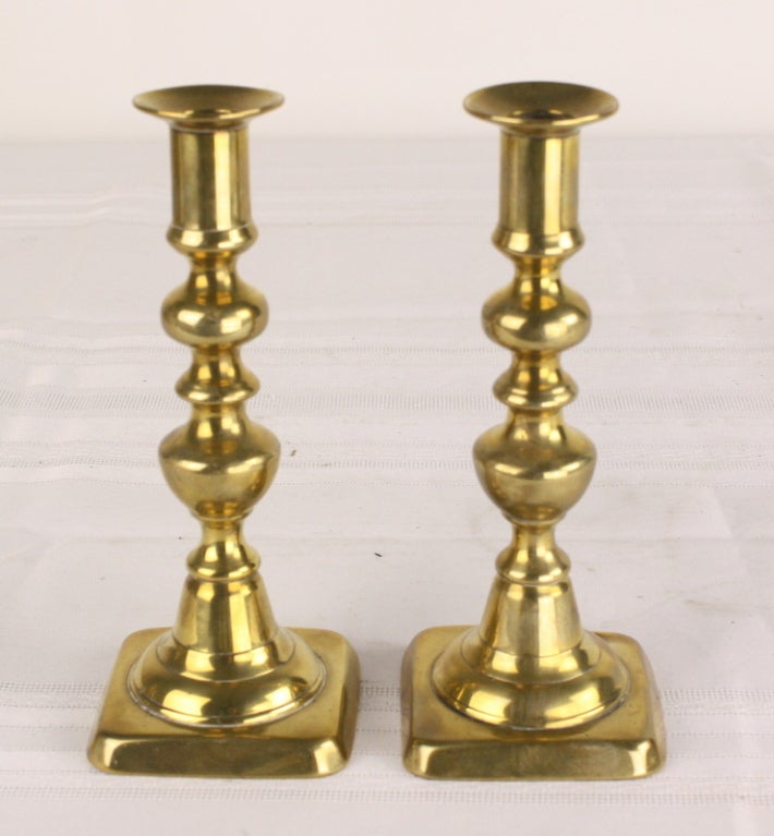 19th Century Antique English Brass Candlesticks, Five Pair, Four Singles For Sale