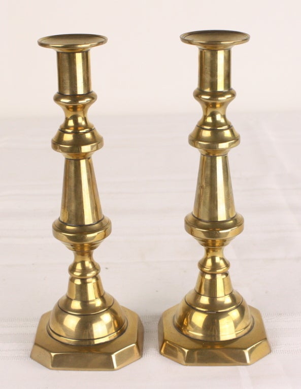 Antique English Brass Candlesticks, Five Pair, Four Singles For Sale 1