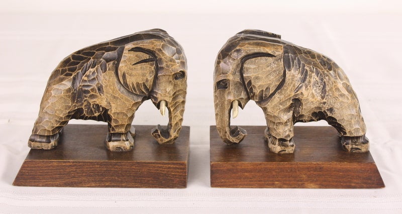 Antique Bookends, Seven Pair of English Wooden Animals