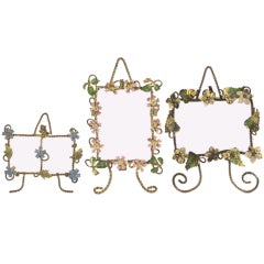 Three Antique Miniature English Frames, Gilded, Painted Enamel