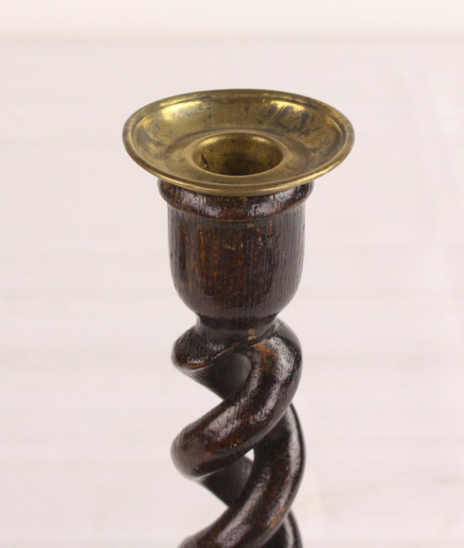 Two Pair of Antique Oak Open Barley Twist Candlesticks In Good Condition In Port Chester, NY