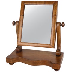 Early English Walnut Shaving Mirror, Original Glass