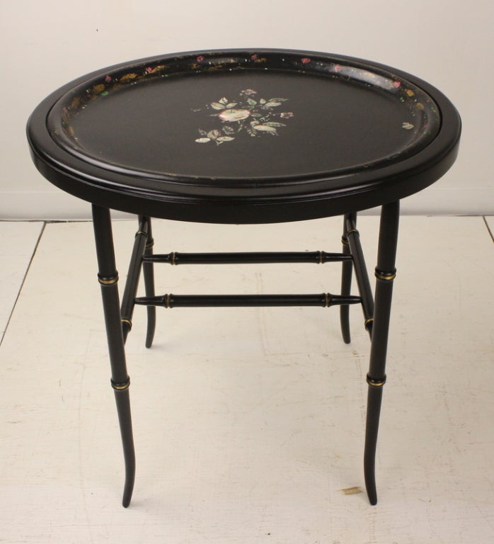 19th Century Antique English Tole Tray on Stand