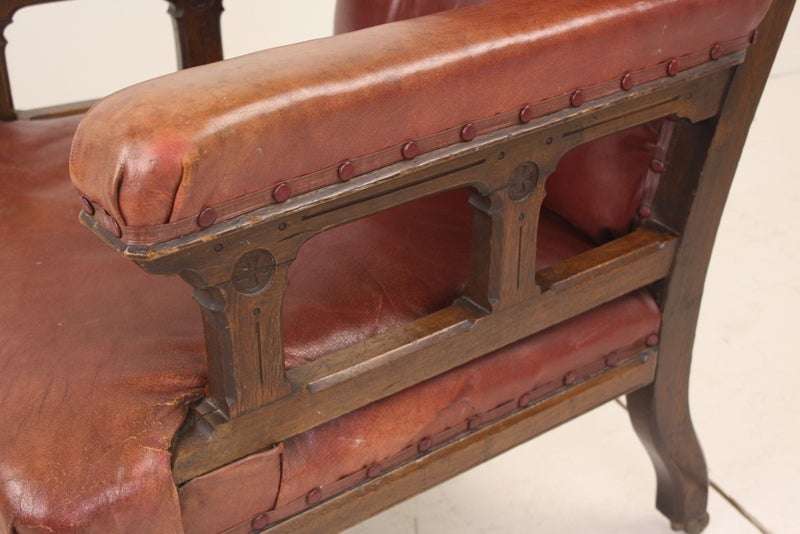 19th Century Early Arts & Crafts English Leather Armchair