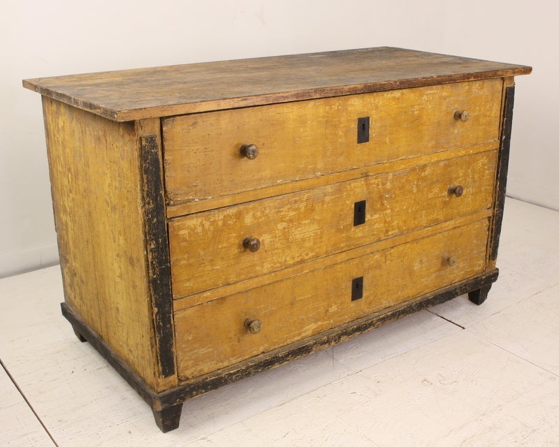 18thC French Black and Yellow Painted Provincial Commode